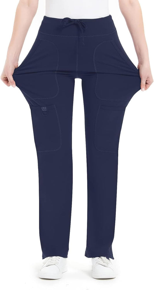 QBK Yoga Scrub Pants for Women - Comfortable Mid Rise Cargo Style