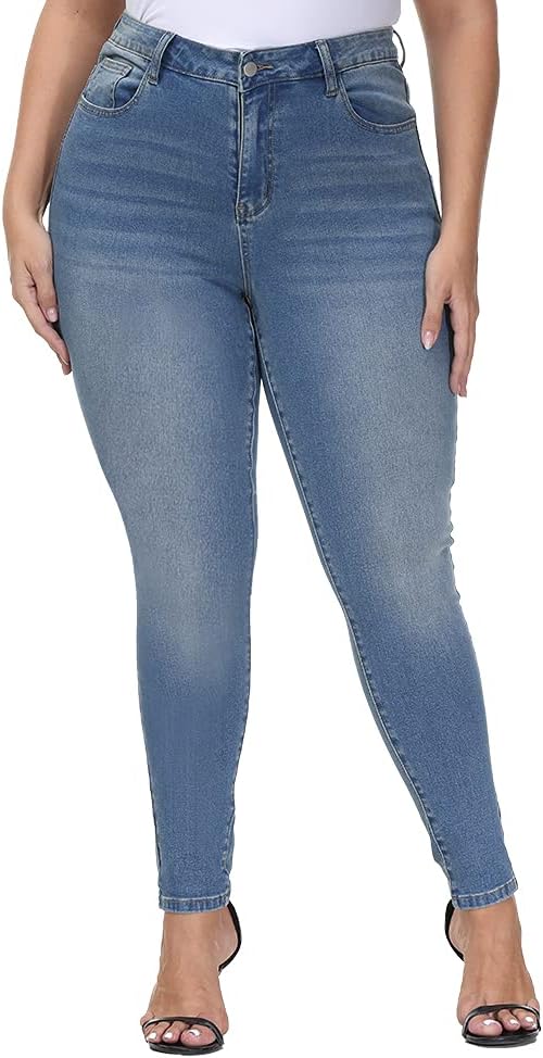 Womens Plus Size Skinny Jeans High Waisted Stretchy Classic Fit