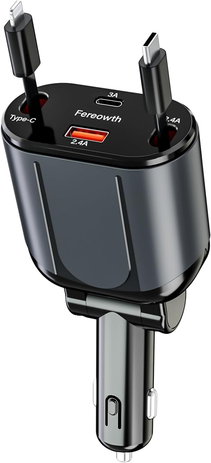 Fast 4-in-1 Car Charger with Retractable Cables