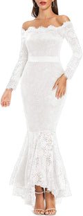 Women's Elegant Long Sleeve Dress with Off Shoulder Floral Lace Style