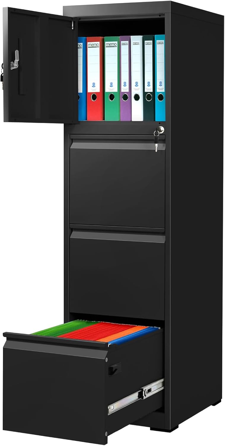 Metal Vertical Filing Cabinet with 3 Drawers and 1 Door