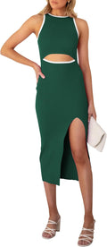 Pink Queen Cutout Crew Neck Sleeveless Midi Dress - Flattering Bodycon