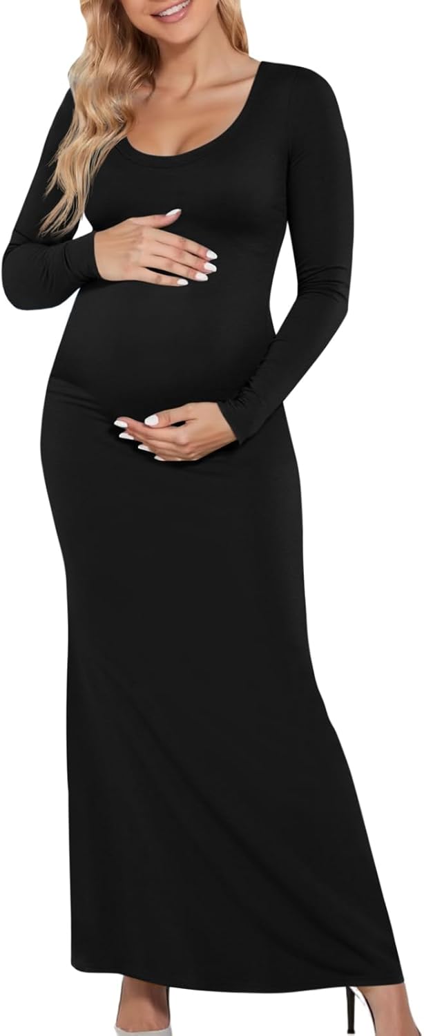 Yousify Womens Scoop Neck Maternity Maxi Dress for Comfort