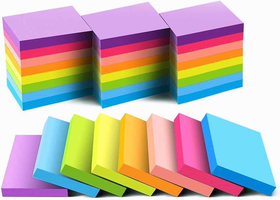 Vanpad Sticky Notes, 24 Pack, Bright Colors, 1800 Sheets