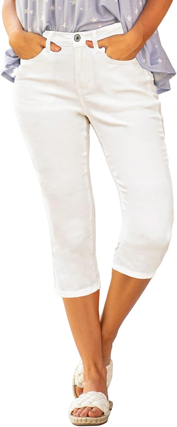 Luvamia Womens Capri Jeans High Waisted Skinny Ripped Denim