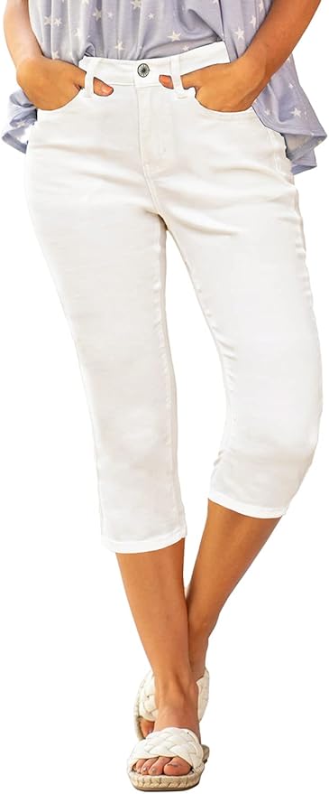 Luvamia Womens Capri Jeans High Waisted Skinny Ripped Denim Pants