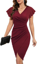 Machico Sexy V Neck Ruffle Sleeve Faux Wrap Bodycon Dress - Sleek Fit