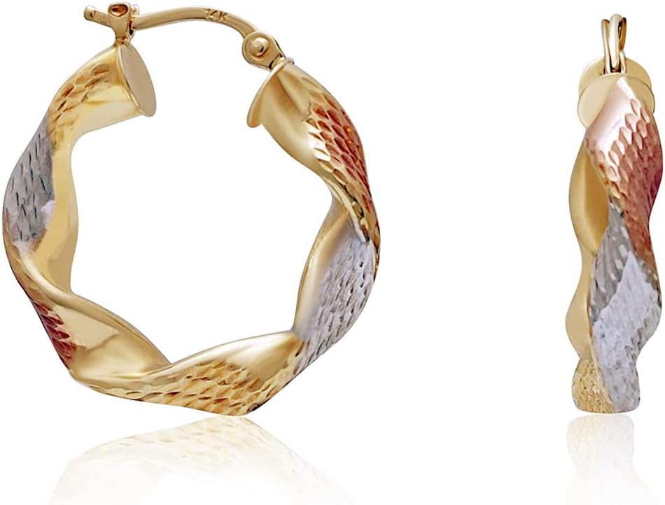 Hoberta Tricolor Twisted Hoop Earrings - 14K Gold for Women