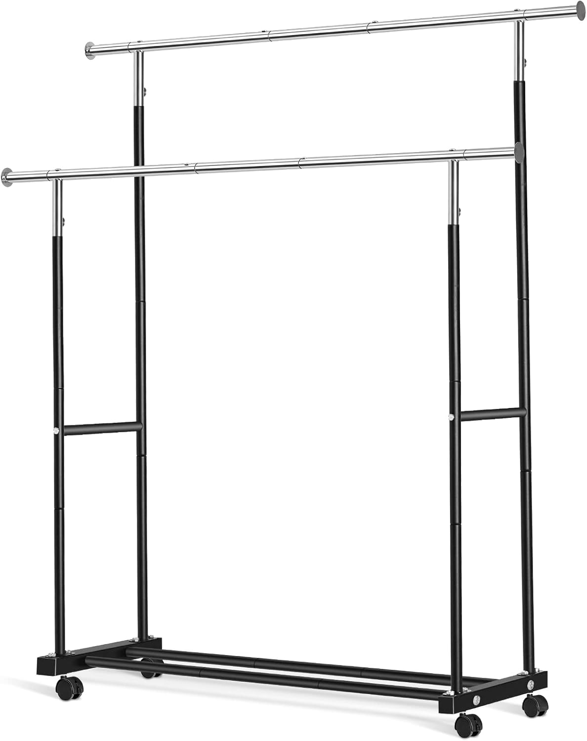 Double Clothing Rack with Wheels, 130LB Capacity for Garments