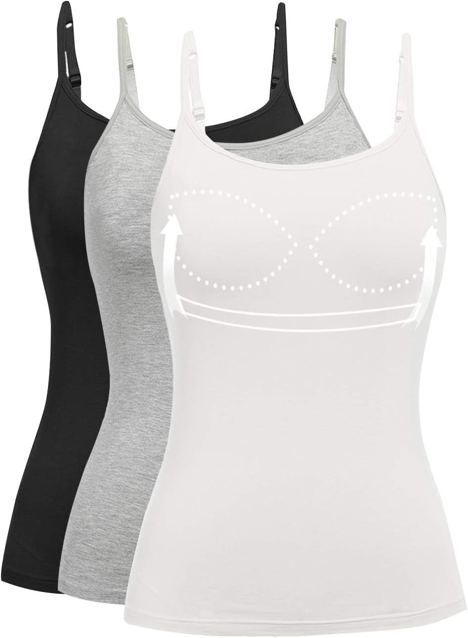 Womens Tank Tops Adjustable Strap Camisole with Built-in Bra