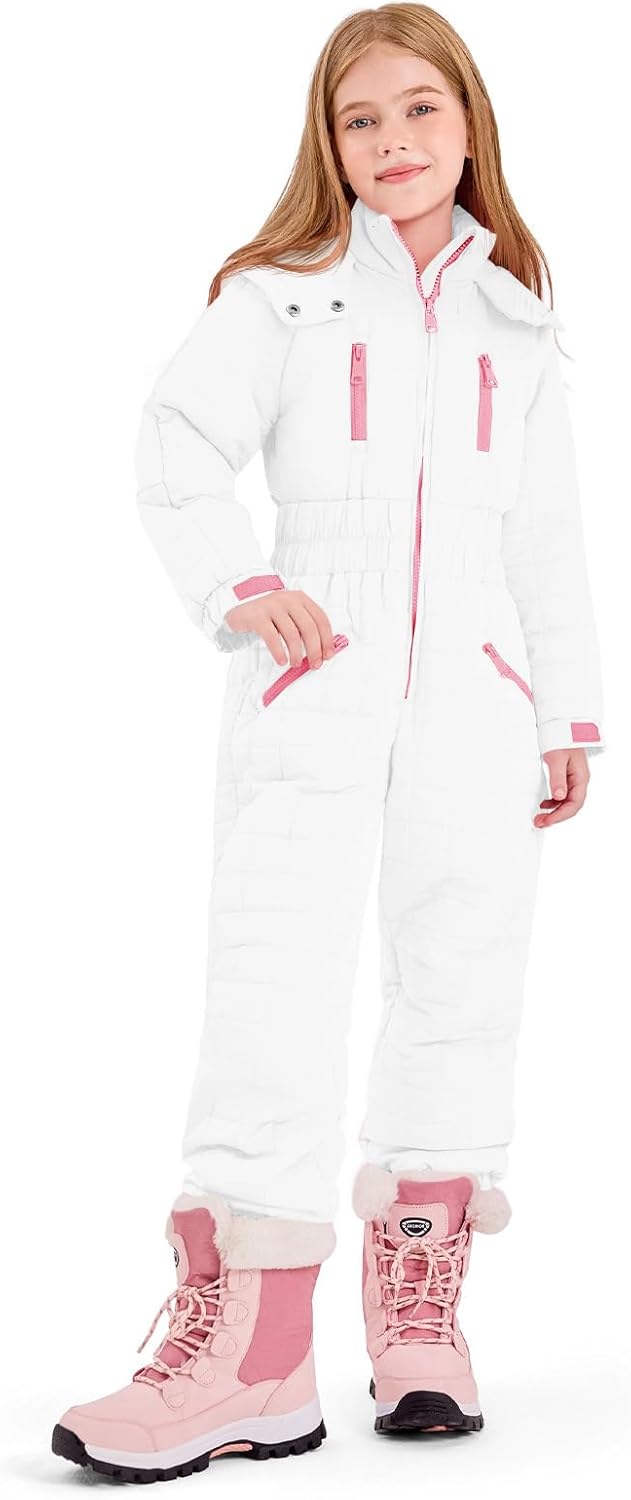 Haloumoning Kids Snow Suit Girls Hooded Waterproof Insulated