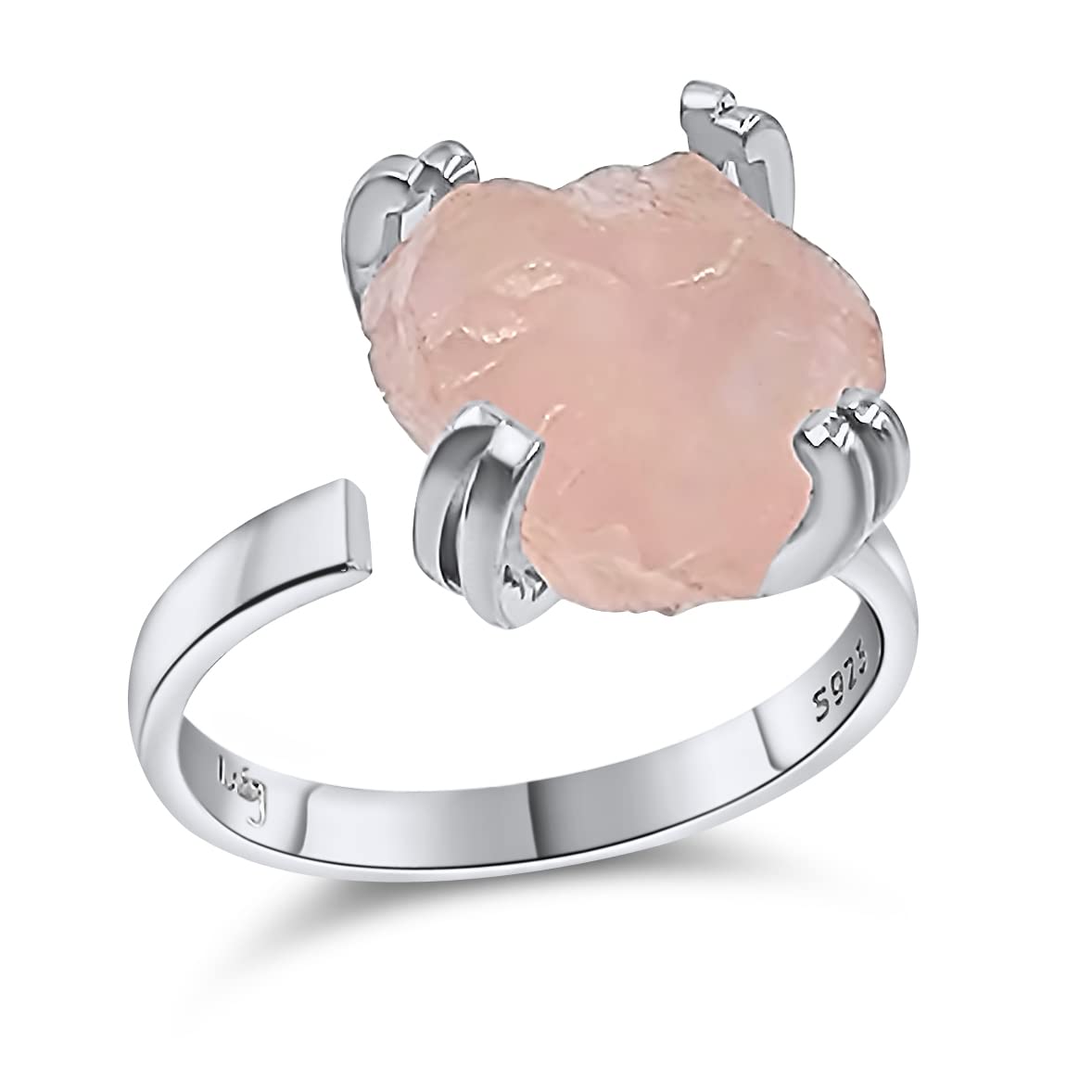 Natural Raw Rose Quartz Gemstone Adjustable Ring for Her
