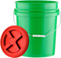 5 Gallon Food Grade Plastic Bucket Green with Red Lid - Airtight USA