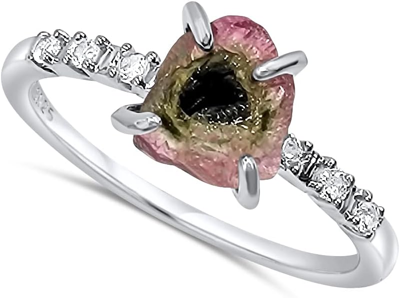 Real Raw Crystal Dainty Ring for Birthstone Gift in White Gold