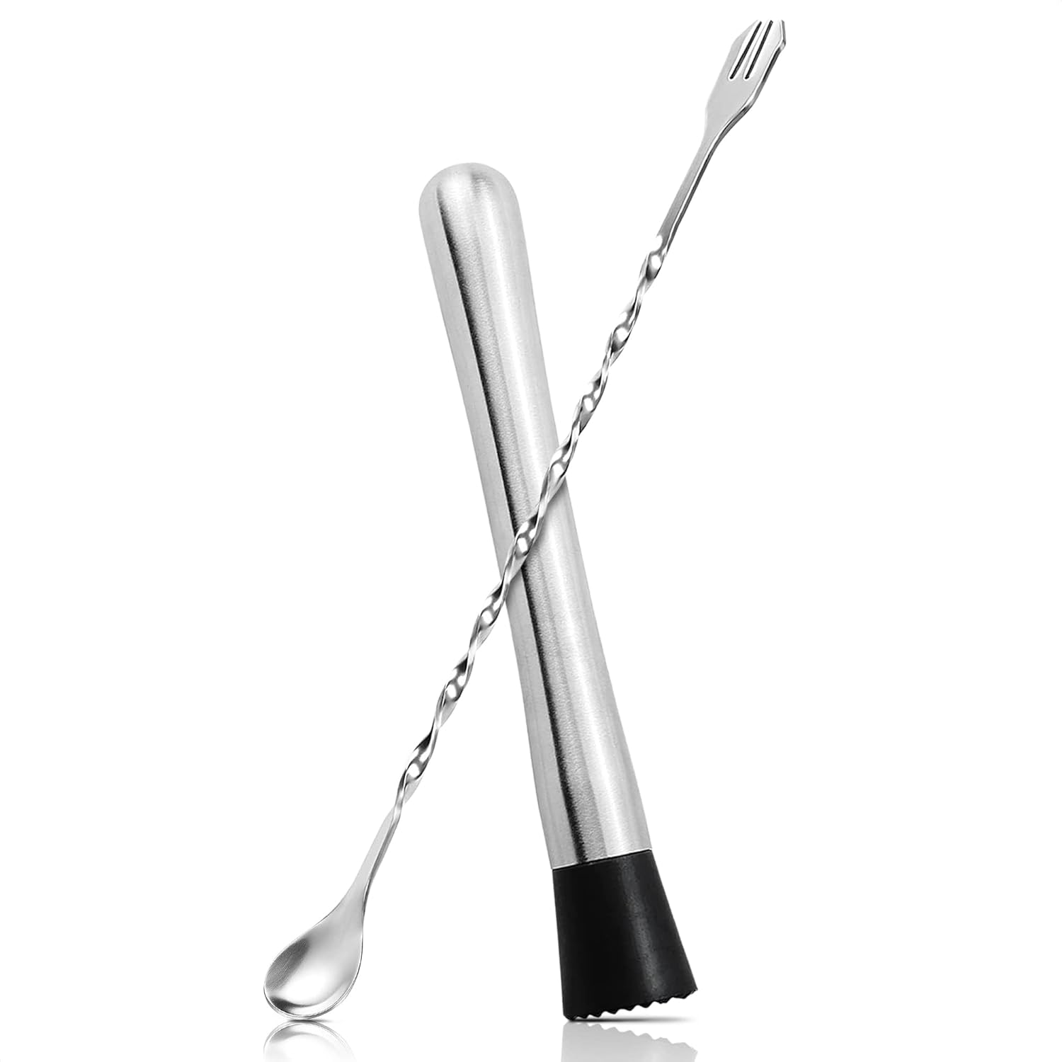 Stainless Steel Cocktail Muddler Set - Crush Ice & Fruit with Lagarto