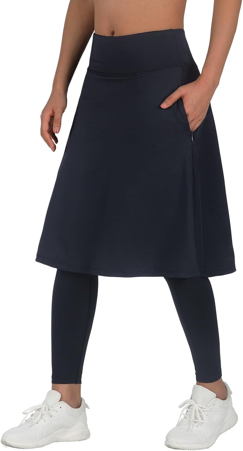 ANIVIVO Women Long Knee Length Skirted Leggings with Pockets