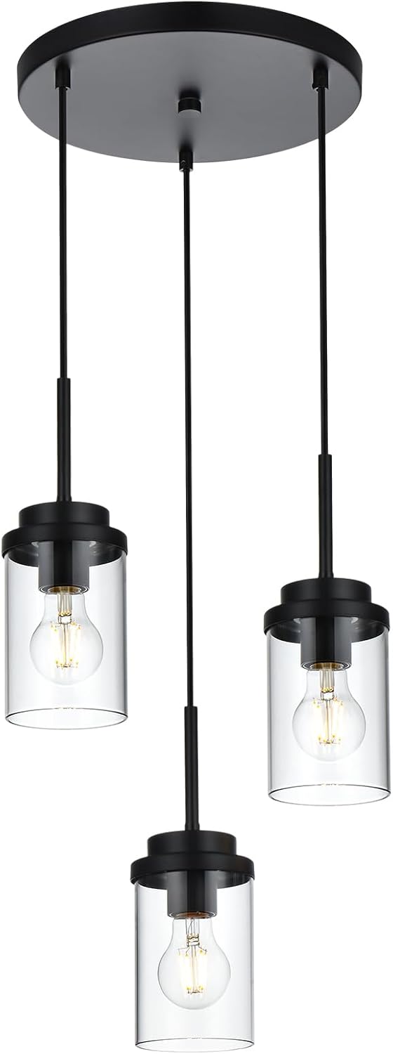 MELUCEE 3-Light Farmhouse Black Pendant Lights for Kitchen