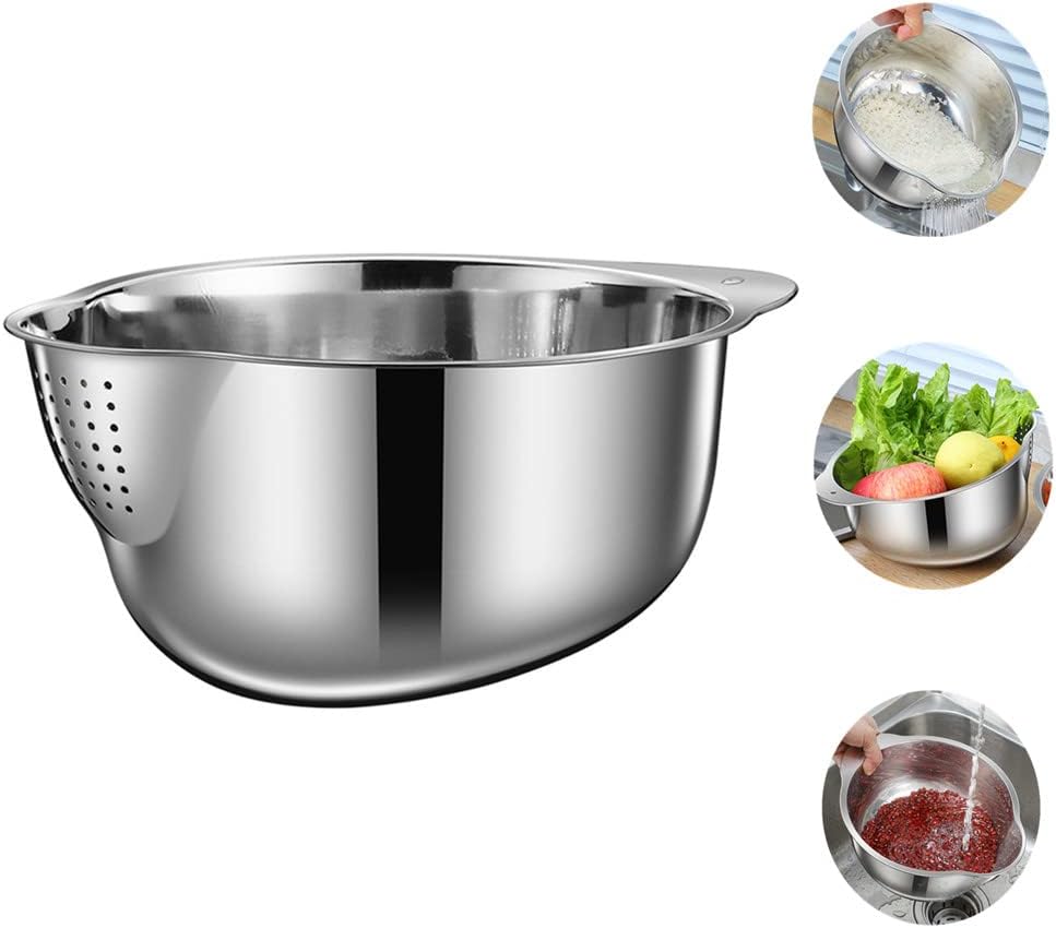 Lavvi Stainless Steel Rice Washing Bowl - 3-in-1 Colander & Strainer