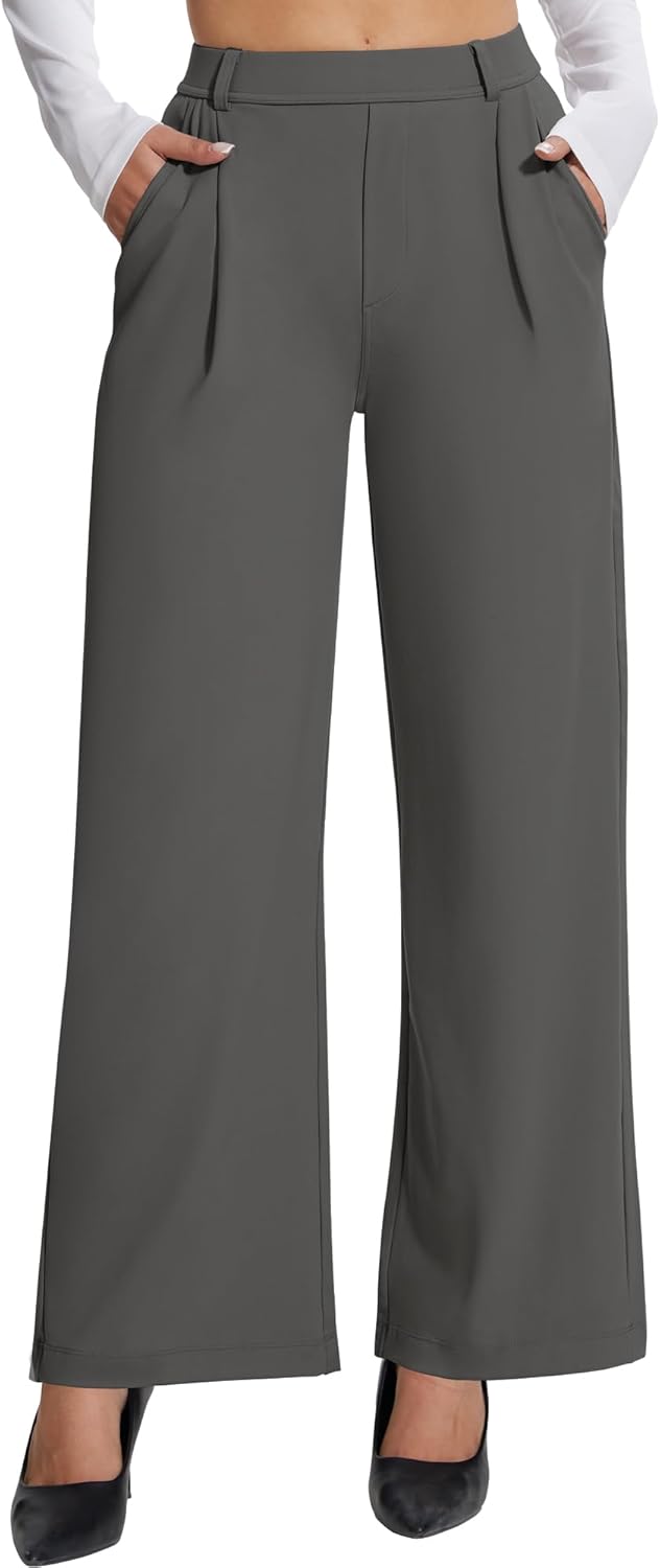 AVAMO Stretchy Work Pants for Women - Elegant Wide Leg Slacks
