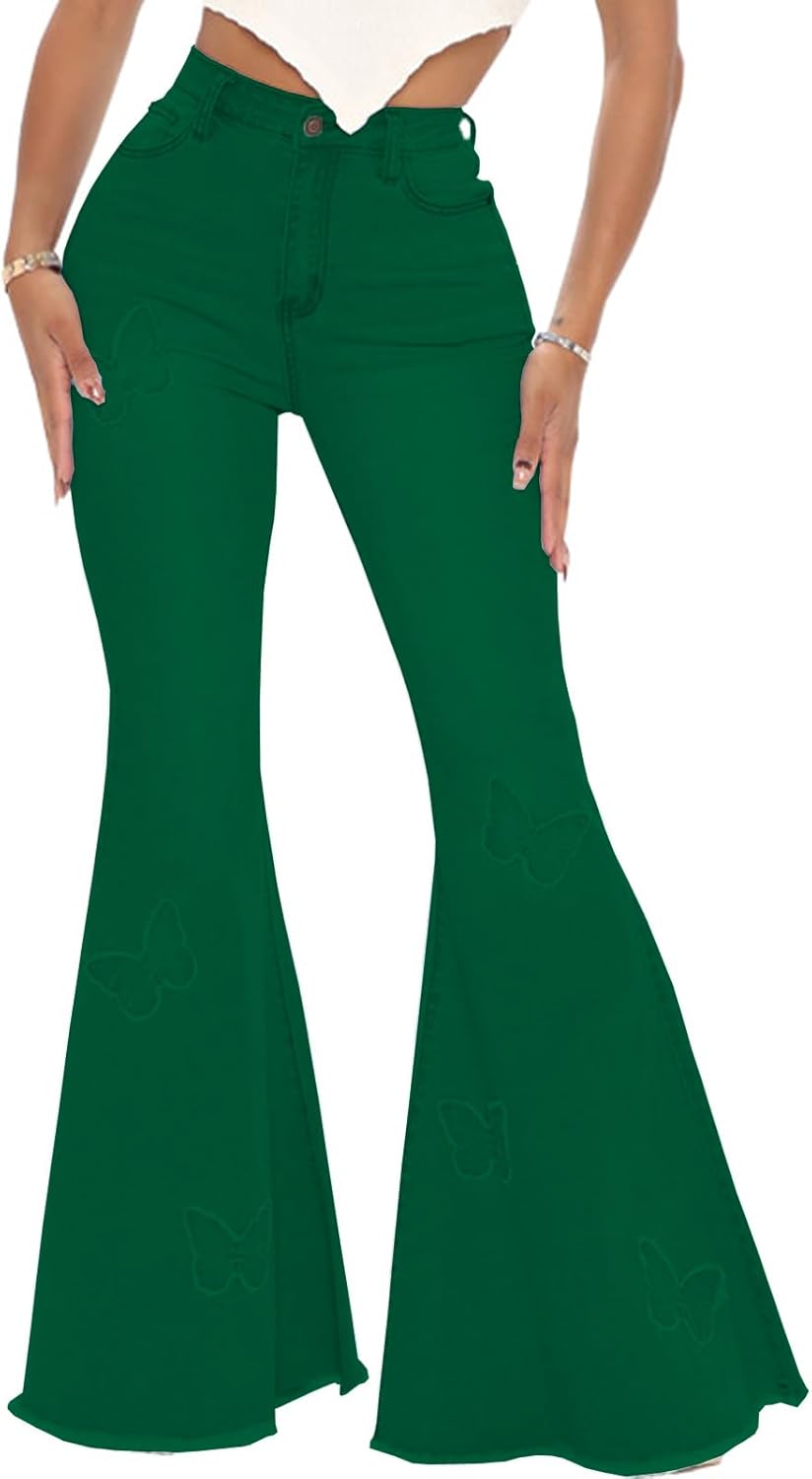 Women's Butterfly Bell Bottom Jeans for Chic Style and Comfort