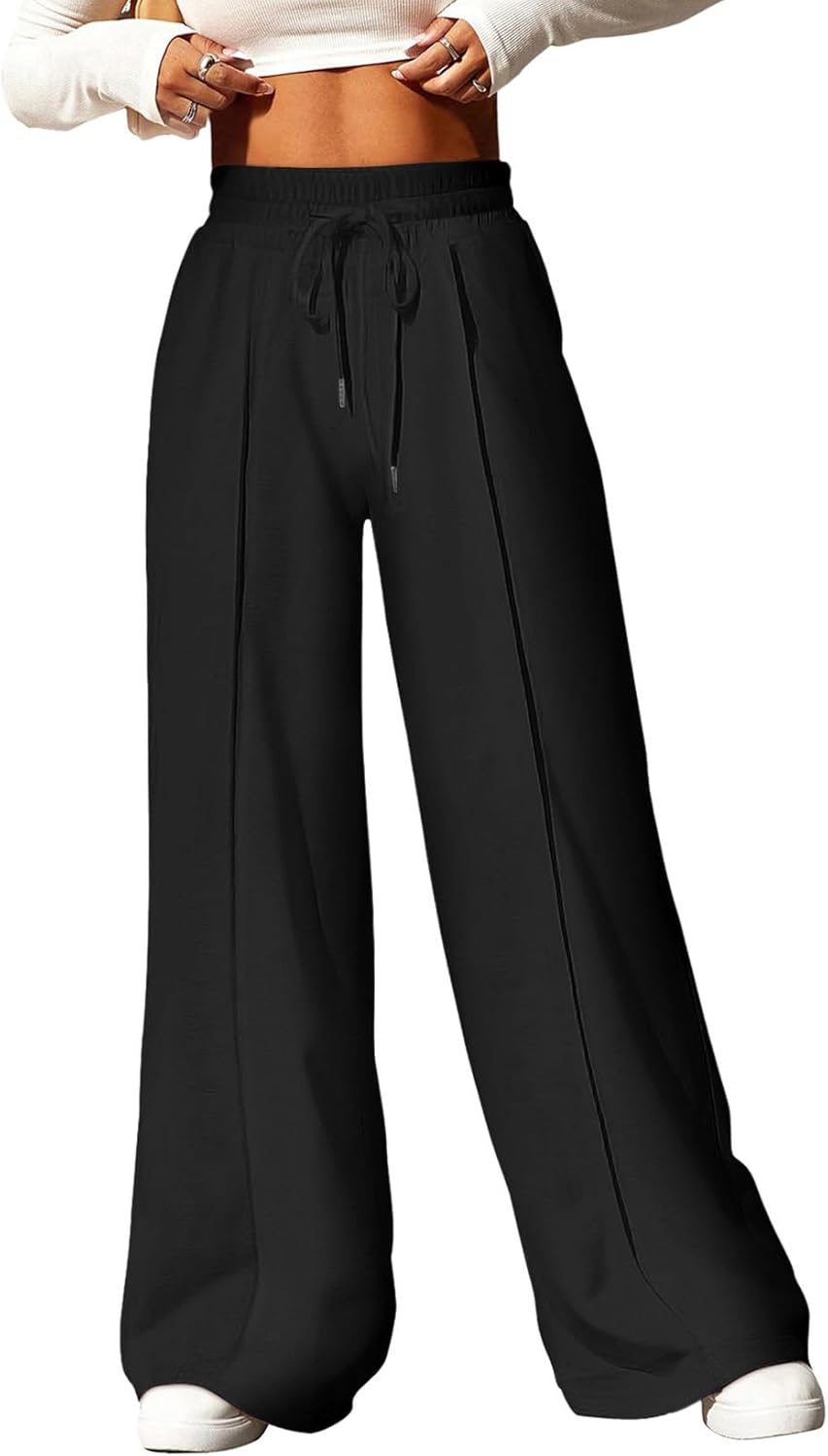High Waisted Drawstring Wide Leg Sweatpants for Women
