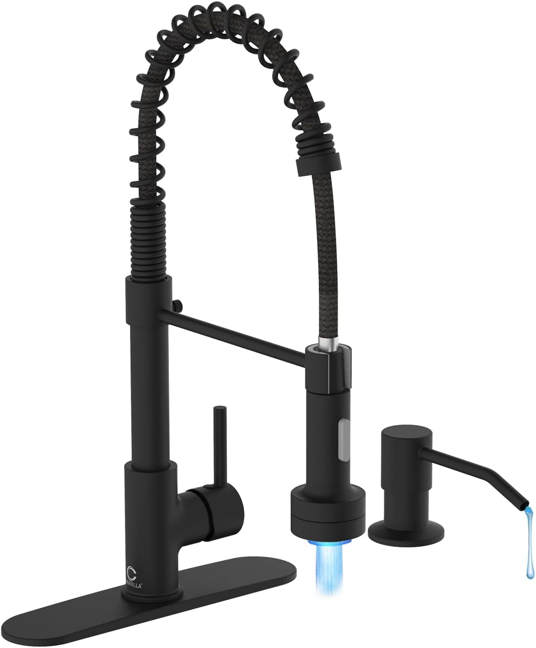 Black Kitchen Faucet with LED Light and Soap Dispenser for Home