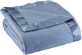 Satin-Edged Fleece Blanket Full/Queen Blue - All-Season Comfort
