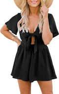 Aoysky Womens Summer Short Rompers Cute Tie Front Jumpsuit - Flowy