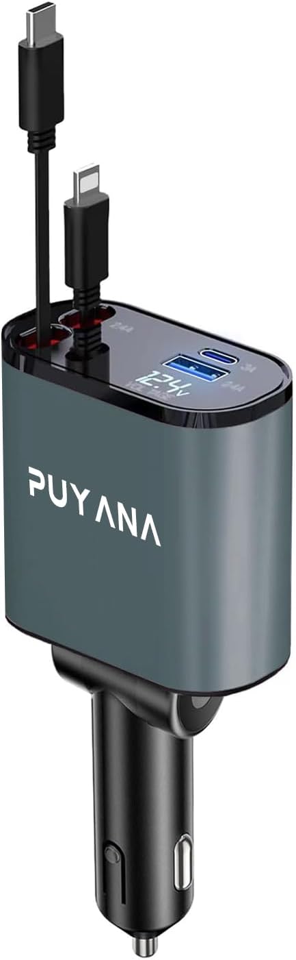 Puyana 4-in-1 Retractable Fast Charger for iPhone & USB C