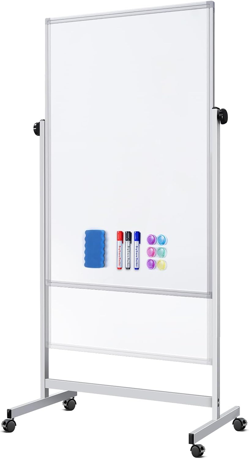 Rolling Whiteboard on Wheels - Adjustable Double-Sided Board