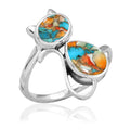 Fine Sterling Silver Oyster Copper Turquoise Cat Ring - Boho Gem