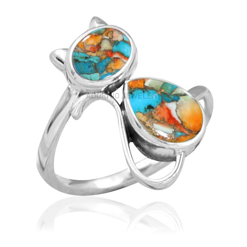 Fine Sterling Silver Ring with Natural Oyster Copper Turquoise