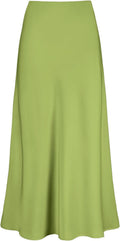 Women's Satin High Waisted Maxi Skirt - Flattering A-Line (Style 1GQ1)