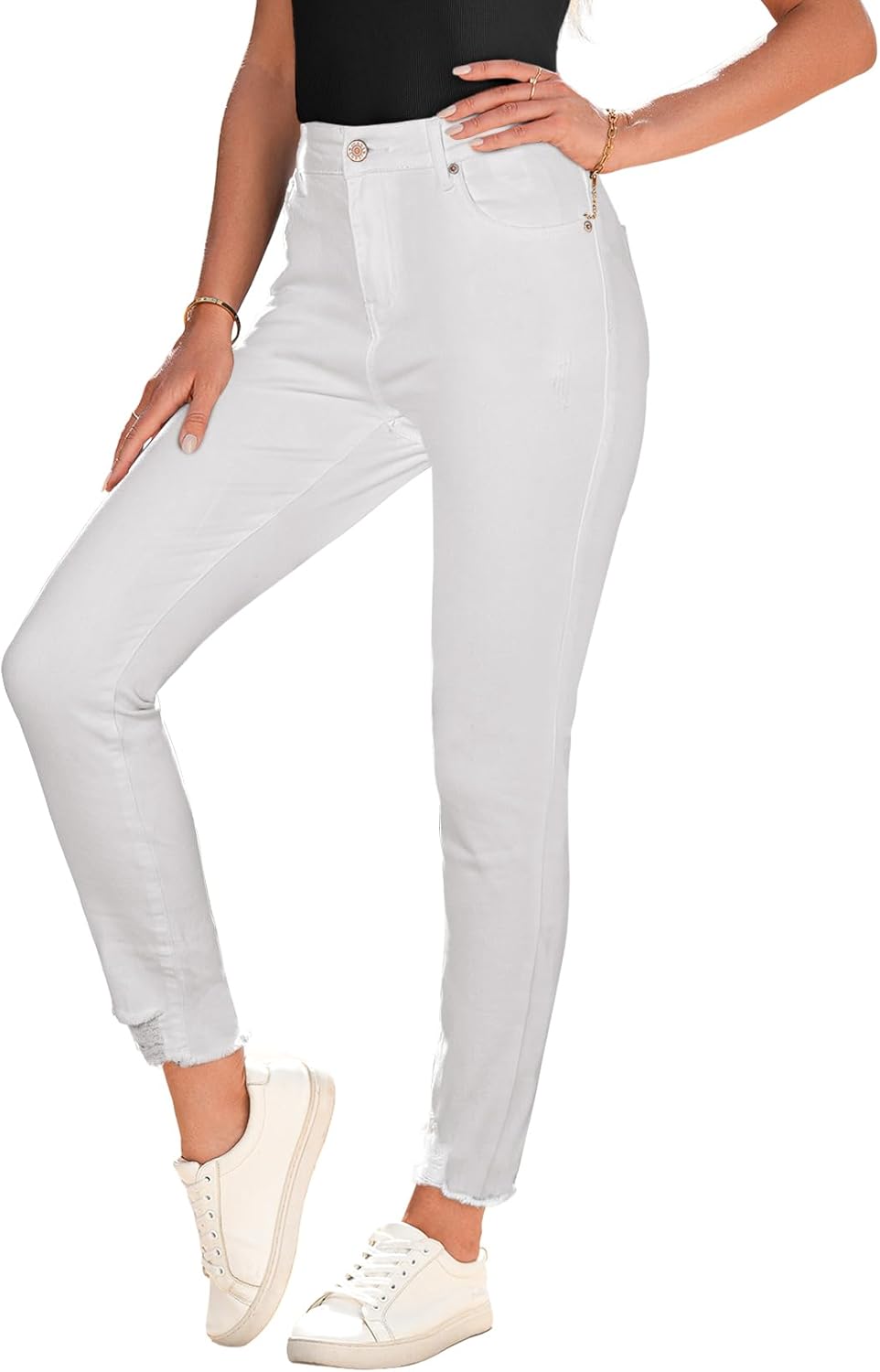 SHEWIN Women's Ripped Shaping Skinny Jeans for Stylish Comfort