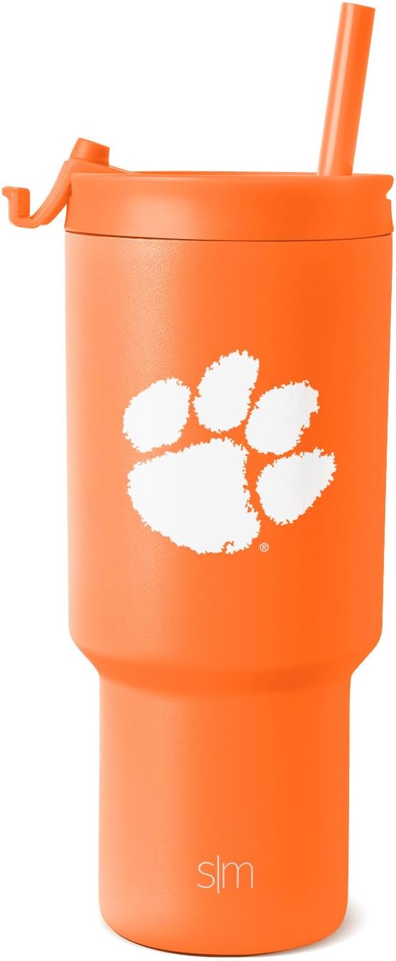 Clemson Tigers 30oz Tumbler with Flip Lid and Straws for Gifts