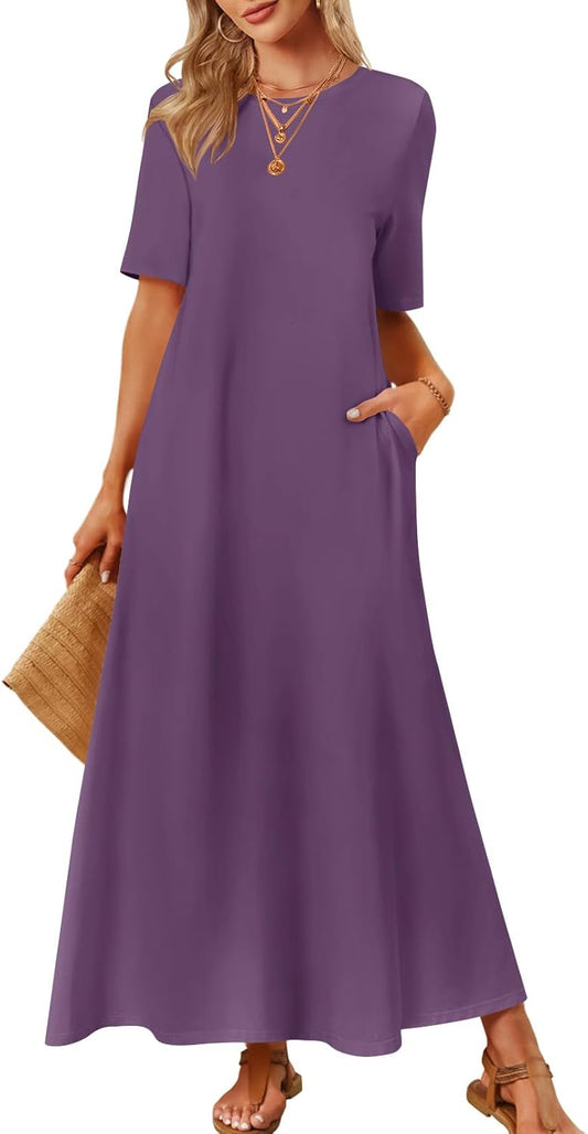 2025 Summer Maxi Dress for Women - Casual Short Sleeve Style