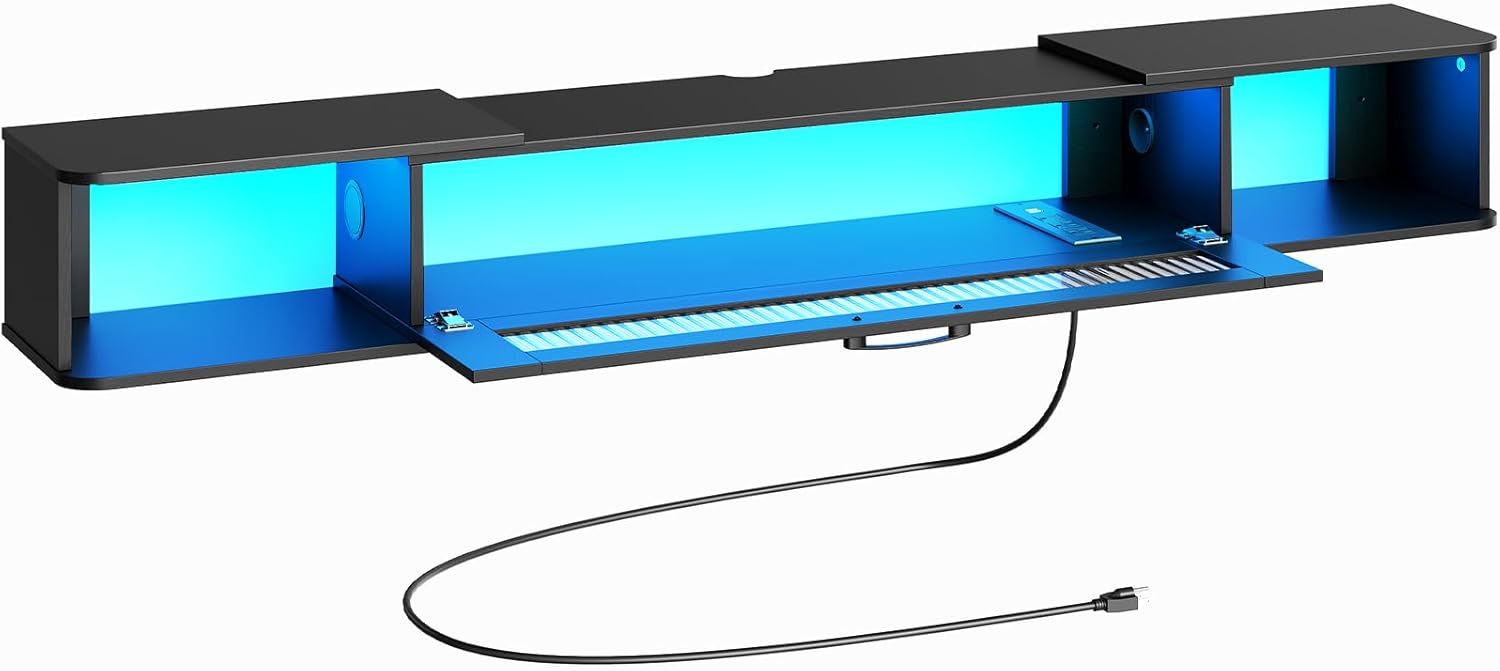 HOOBRO Wall-Mounted TV Stand - LED Light Power Outlet