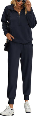 Long Sleeve Half Zip Sweatsuit Women 2 Piece Outfit - Cozy Fall Set 20