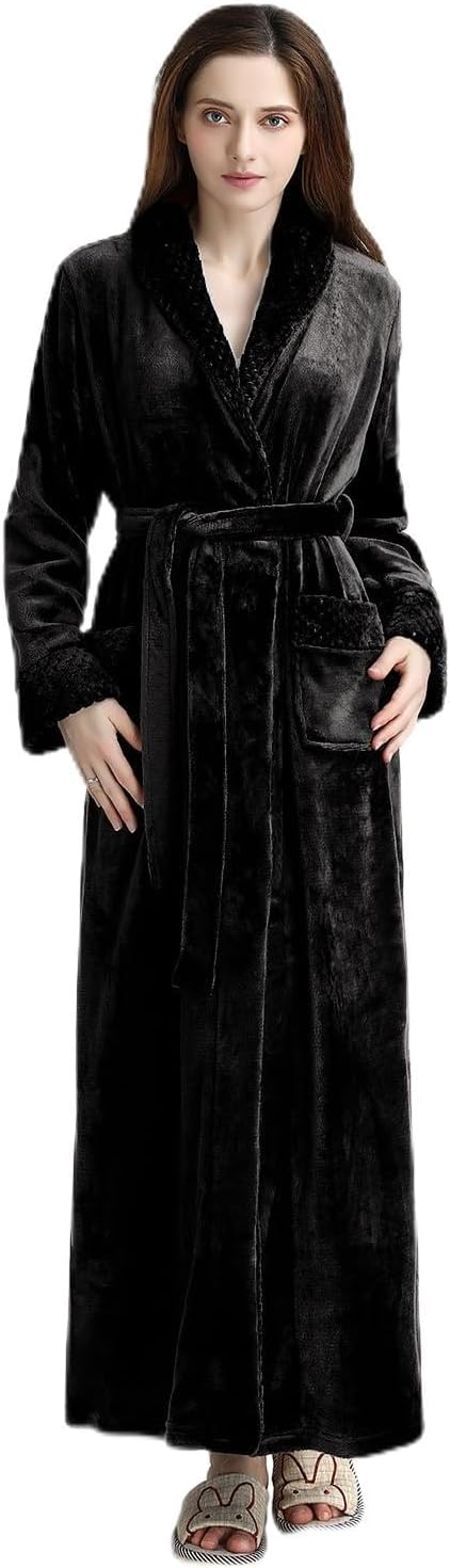 Artfasion Womens Long Fleece Robe - Soft Warm Bathrobe for Winter
