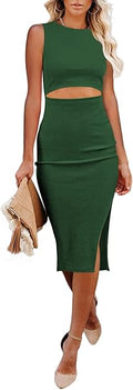 Pink Queen Sleeveless Cutout Side Slit Bodycon Midi Dress - Chic Fit