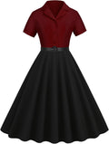 Women Short Sleeve 1950s Retro Vintage Cocktail Swing Dress Clothing