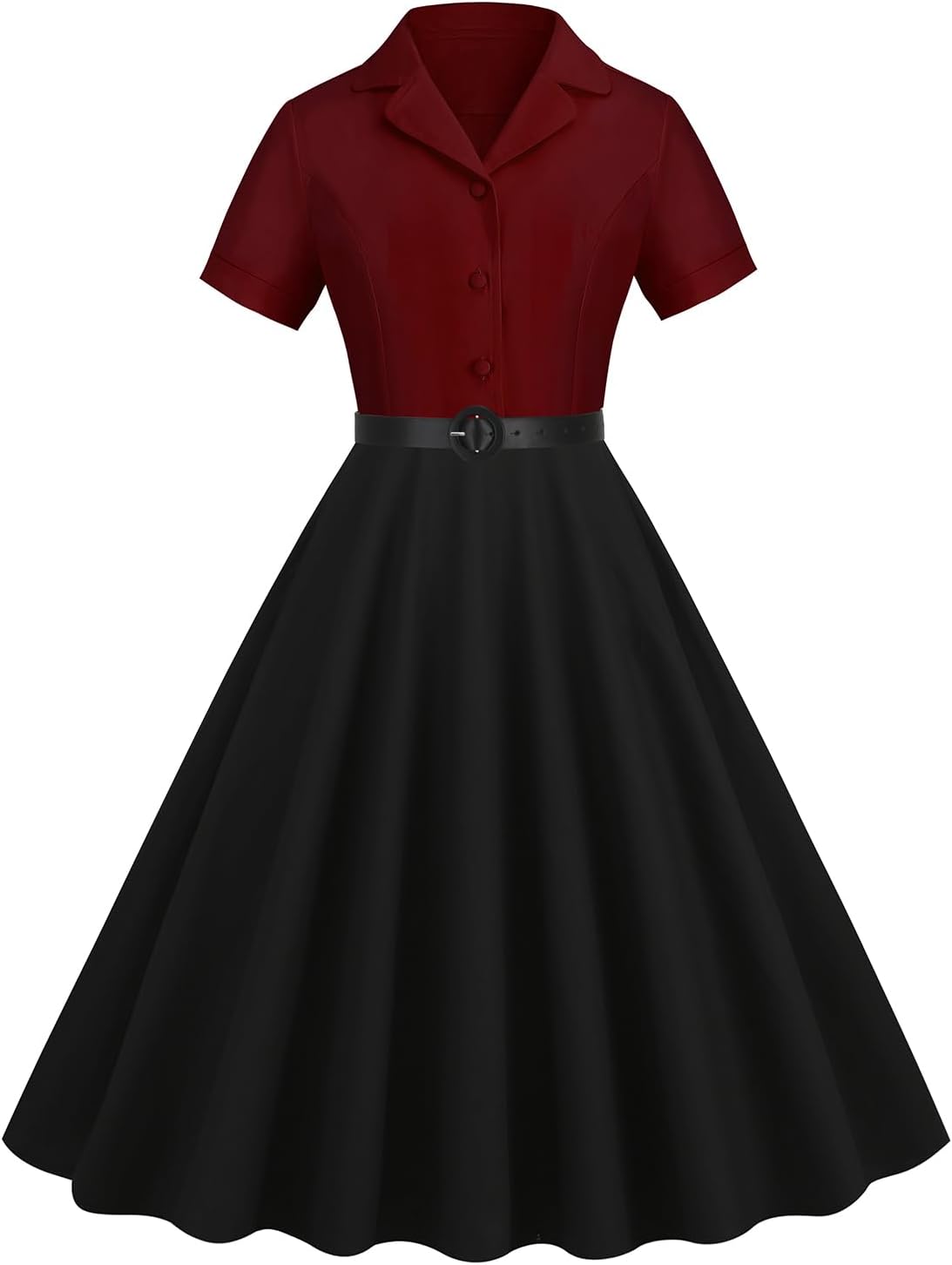 Women Vintage 1950s Retro Cocktail Party Swing Dress with Belt
