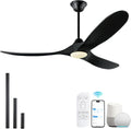 52 in Black Smart Ceiling Fan with Lights for Patio - Quiet DC Motor