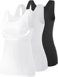 AMVELOP Tank Tops for Women Built in Bra Cotton Shelf Bra Tanks scoop
