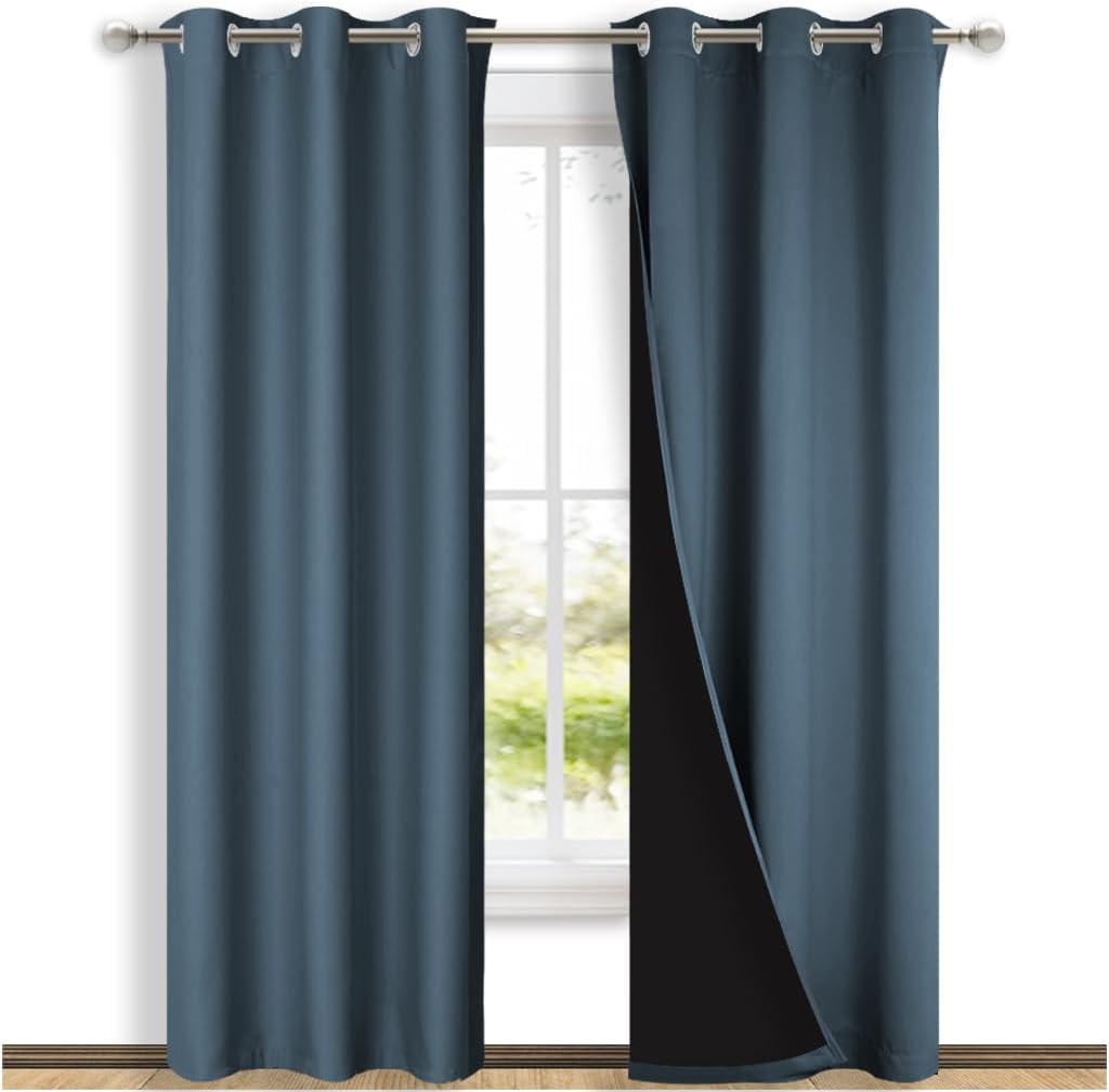 NICETOWN Smoky Blue Full Shade Curtain Panels for Living Room