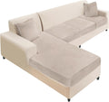 Taupe L-Shape Sectional Couch Cover 4 Pieces - Velvet Stretch