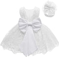 Baby Girls Ruffle Lace Backless Dress with Headwear - Party Pageant