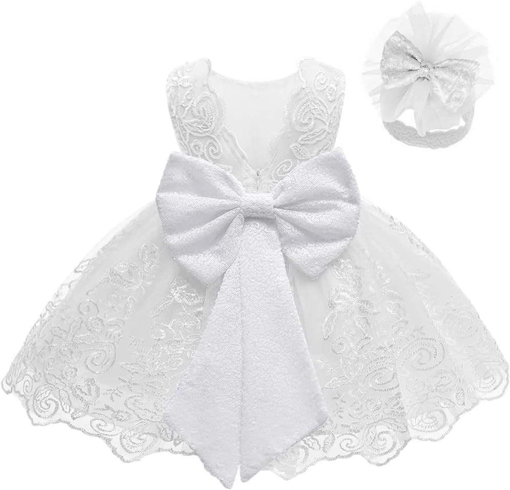 LZH Baby Girls Ruffle Lace Backless Dress with Headwear