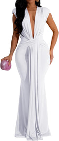 Ekaliy Elegant Bodycon Deep V Neck Maxi Dress - Flattering Fit highly