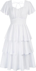 Belle Poque Women's Square Neck Tiered Ruffle Midi Dress - Smocked